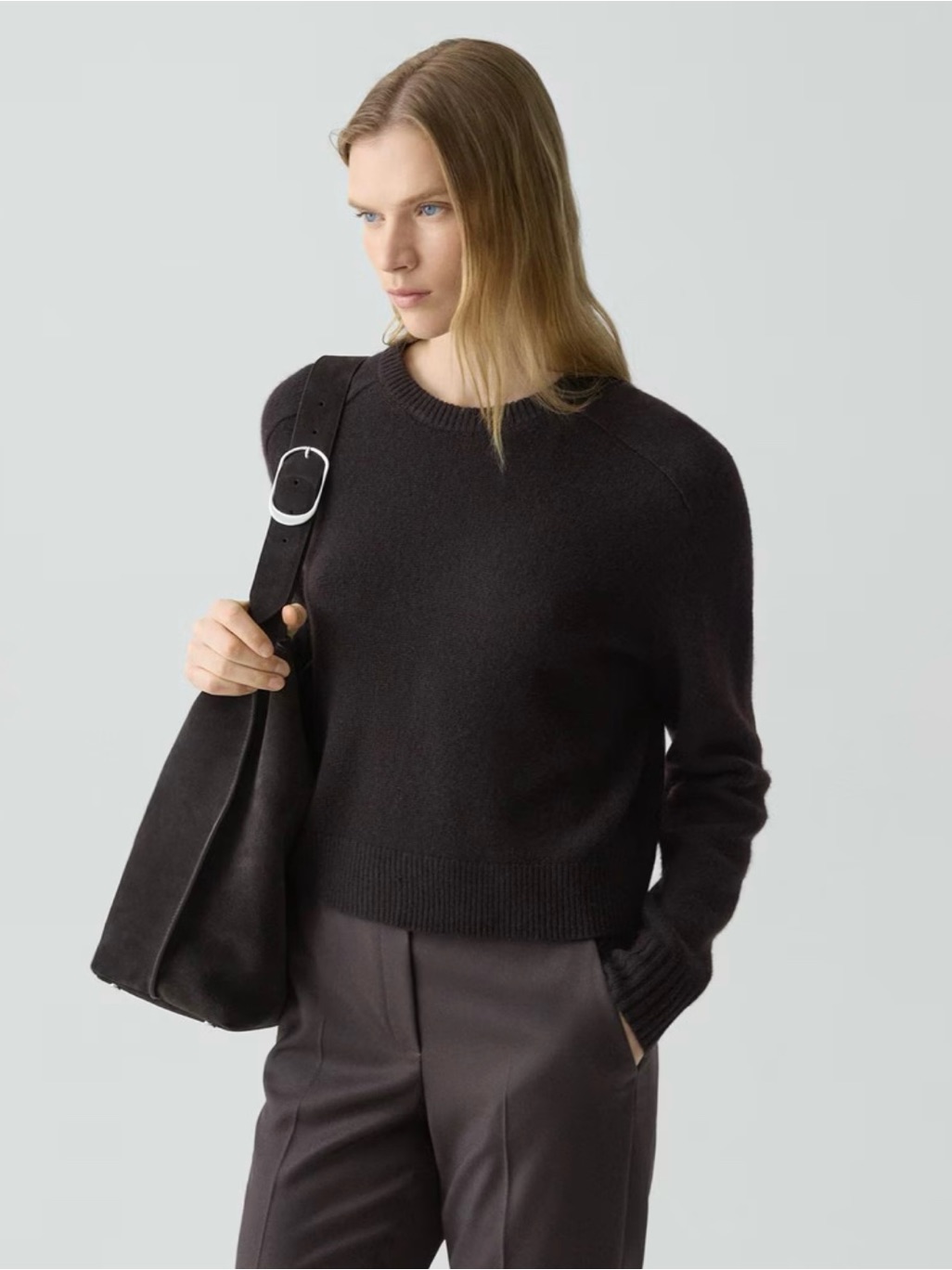 Nwt Theory Cropped Crewneck Pullover Sweater In Cashmere